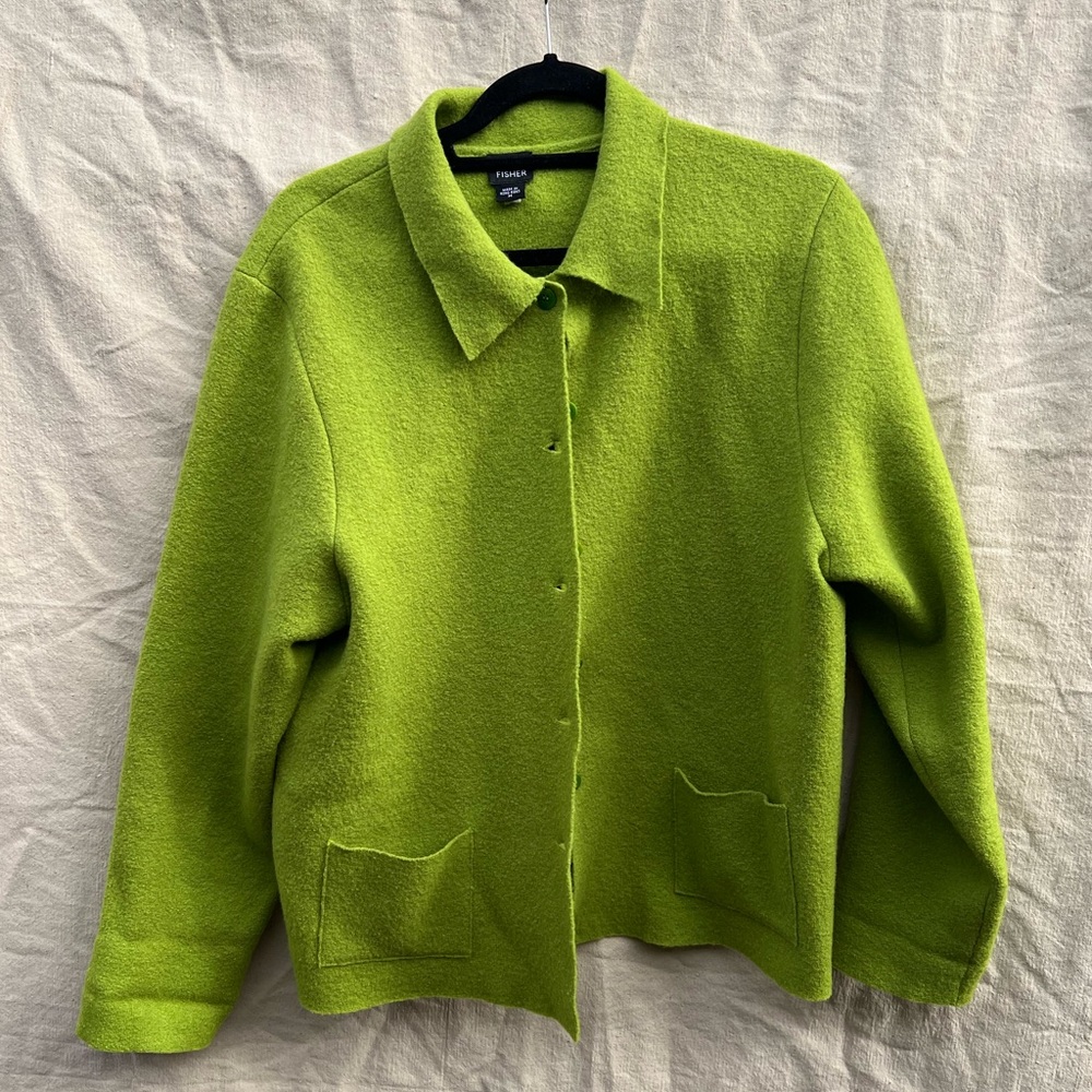 Eileen Fisher Green Wool Collar Coat